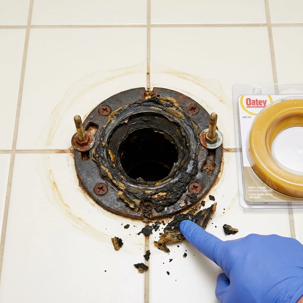 Failed wax ring showing water seepage at the base of a toilet in a Waynesboro, PA home