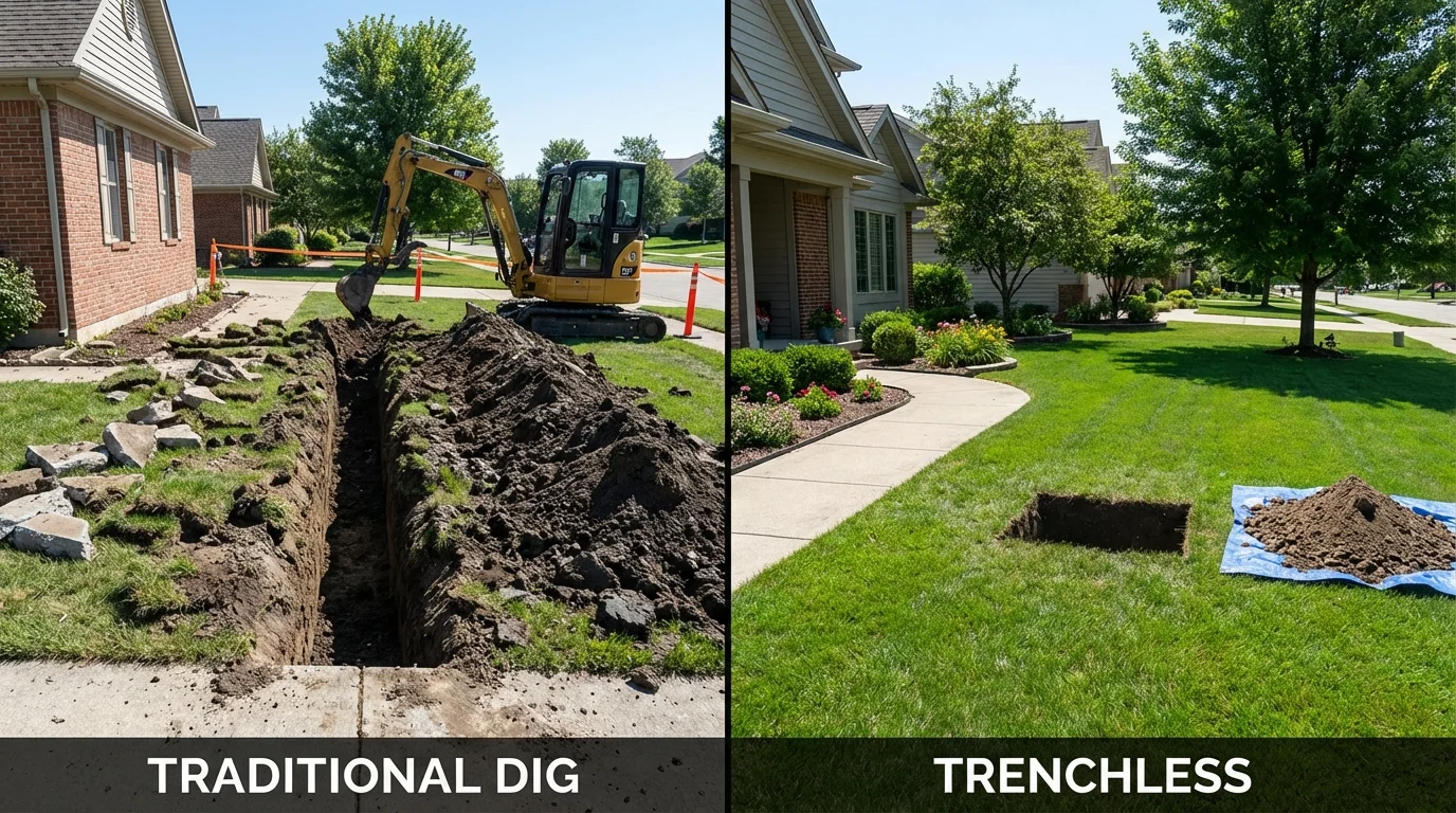 Trenchless sewer repair with minimal yard damage versus traditional excavation in Waynesboro, PA